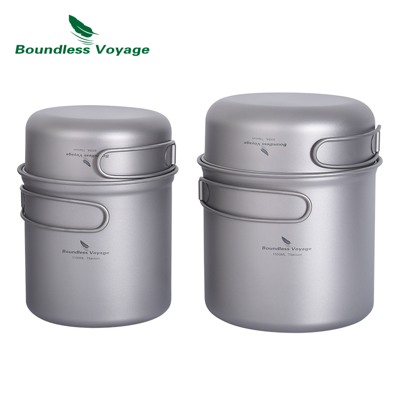 Titanium Cooking Pot Pan Mess Kit - Boundless Voyage Camping Titanium Pot Pan