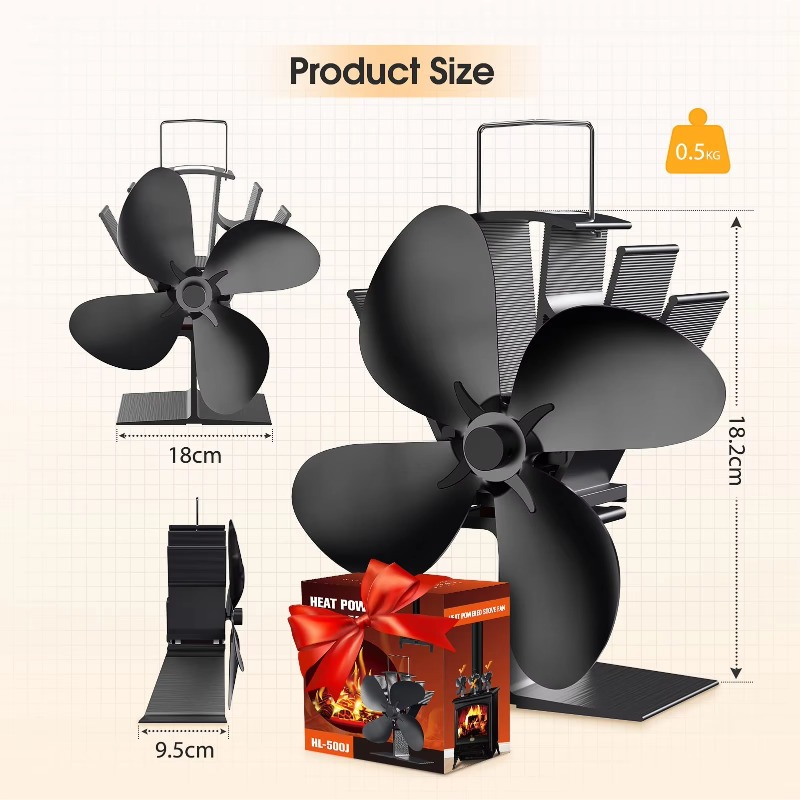Stove Fan Heat Powered 4 Blade - Ventilatore per stufa a legna alimentato