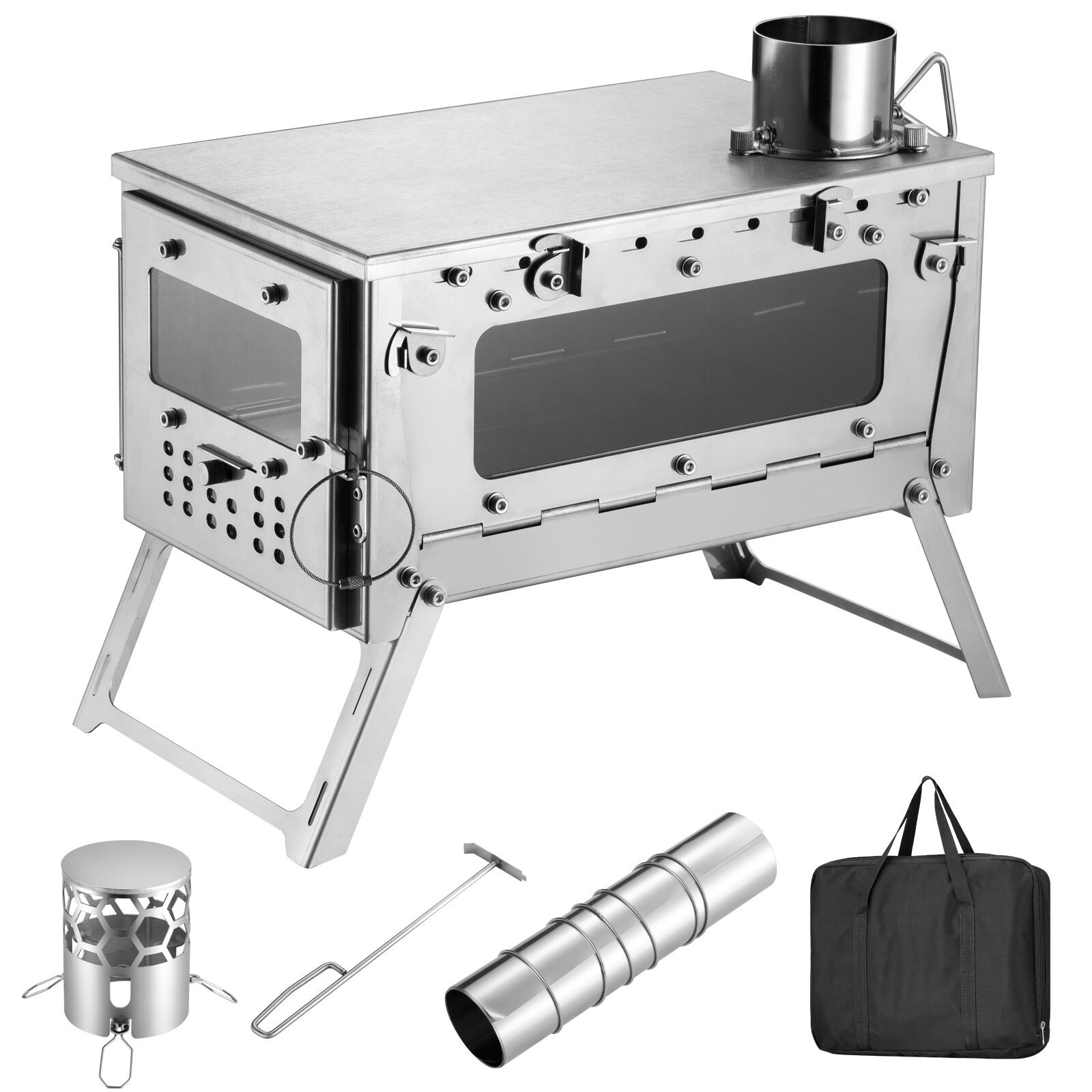 Stufa a legna portatile per es - Hot Tent Wood Stove With Chimney Pipe recensione e prezzo