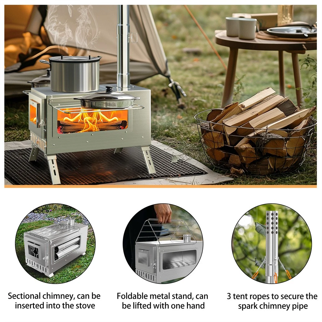 Stufa da campeggio portatile,  - Hot Tent Wood Stove With Chimney Pipe recensione e prezzo