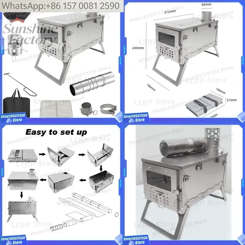 Stufa a Legna in Acciaio Inox  - Hot Tent Wood Stove With Chimney Pipe recensione e prezzo